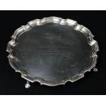 MODERN SILVER SALVER, Birmingham 1940, with pie crust rim and presentation inscription dated 1960,