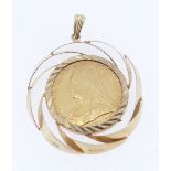 VICTORIAN GOLD SOVEREIGN, 1898, set in 9ct gold pendant mount, 10.4gms