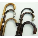ASSORTED VINTAGE WALKING STICKS, with traditional handles, various woods including palm & ebony,