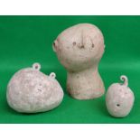 THREE CONTEMPORARY CERAMIC FIGURATIVE SCULPTURES, comprising two Japanese globular heads, and a