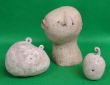 THREE CONTEMPORARY CERAMIC FIGURATIVE SCULPTURES, comprising two Japanese globular heads, and a