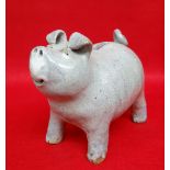 EWENNY CLAY PITS STONEWARE PIGGY BANK, impressed mark, grey glaze, 25cms long Comments: tail