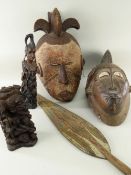 TWO AFRICAN MASKS, comprising carved Baule mask and painted Igbo mask; together with Calabar