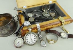 ASSORTED POCKET & WRISTWATCHES comprising silver (800) and enamel open face pocket watch, Elgin