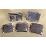 FIVE SIMILAR SILVER VESTA CASES of rectangular form, all engraved, Birmingham hallmarks, early