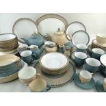 ASSORTED DENBY 'LUXOR' PATTERN STONEWARE TEA & DINNERWARES, in green and buff colour ways, including