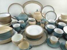 ASSORTED DENBY 'LUXOR' PATTERN STONEWARE TEA & DINNERWARES, in green and buff colour ways, including