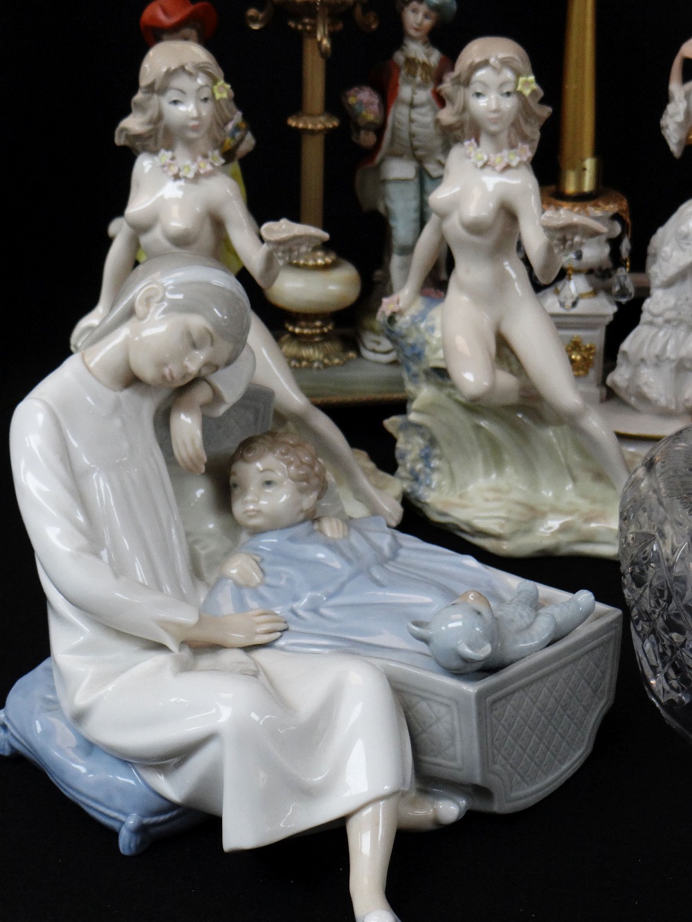 ASSORTED CONTINENTAL CHINA FIGURES, including pair bisque piano babies, pair 'House of Faberge' - Image 3 of 5
