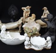 ASSORTED FIGURAL COMPORT DISHES, including two Royal Worcester models of figures seated by oval