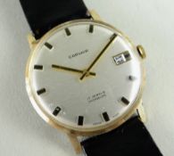 9K GOLD CORVAIR GENT'S WRISTWATCH, 17 jewel movement, date aperture, 35mm diameter, black strap