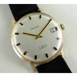 9K GOLD CORVAIR GENT'S WRISTWATCH, 17 jewel movement, date aperture, 35mm diameter, black strap