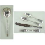 GROUP MID-19TH CENTURY RUSSIAN ENGRAVED SILVER FLATWARE, various makers and dates, including a