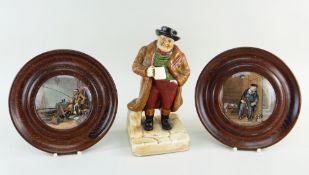 BRETBY POTTERY 'TONY WELLER' FIGURE & TWO PRATTWARE POTLIDS, figure no. 3085, 22cms h, potlids