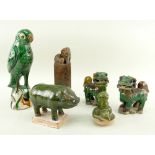 ASSORTED CHINESE POTTERY, including Ming-style green glazed model of a pig, 12.5cms long, pair of