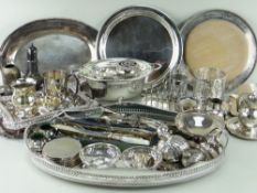 LARGE ASSORTMENT OF EPNS, including entree dish, muffin dish, salver, oval tea tray, bread board