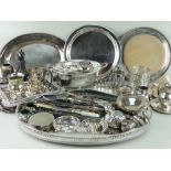 LARGE ASSORTMENT OF EPNS, including entree dish, muffin dish, salver, oval tea tray, bread board