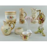 SMALL GROUP OF ASSORTED BLUSH IVORY PORCELAIN including Royal Worcester 1378 shape jug, Royal