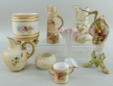 SMALL GROUP OF ASSORTED BLUSH IVORY PORCELAIN including Royal Worcester 1378 shape jug, Royal