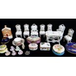 ASSORTED CONTINENTAL CHINA MINIATURES & HALCYON DAYS BOXES, including dining table suite Comments: