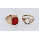 TWO 9CT GOLD RINGS comprising carnelian ring and another lacking stone, 7.6gms (2)