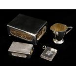 ASSORTED SILVER ITEMS comprising two silver match box holders, small silver jug, small silver