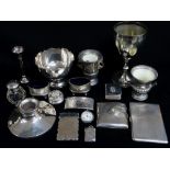 ASSORTED COLLECTIBLE SILVER, including two Victorian card cases, two George V cigarette cases (one