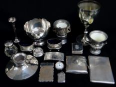 ASSORTED COLLECTIBLE SILVER, including two Victorian card cases, two George V cigarette cases (one
