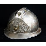 VINTAGE FRENCH FIREMAN'S ADRIAN-STYLE HELMET, nickel plated with applied brass badge 'Sapeurs