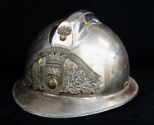 VINTAGE FRENCH FIREMAN'S ADRIAN-STYLE HELMET, nickel plated with applied brass badge 'Sapeurs