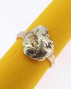 YELLOW METAL NUGGET set on 18ct gold shank, ring size O, 5.6gms - family belief is that the nugget