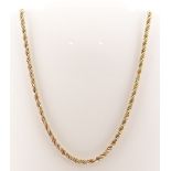 18CT GOLD TRI-COLOUR NECKLACE of rope twist design, 45cms long, 9.4gms