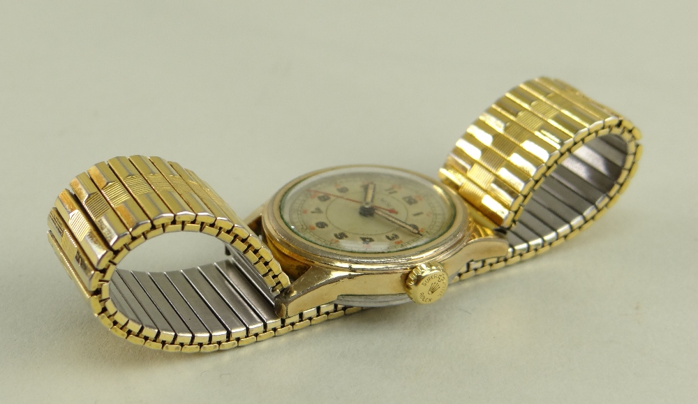 VINTAGE PLATED ROLEX WRISTWATCH, the dial with centre seconds hand, minute railroad, Arabic - Image 3 of 4
