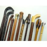 ASSORTED VINTAGE & MODERN WALKING STICKS / CANES, including a silver ball-handled bamboo cane,