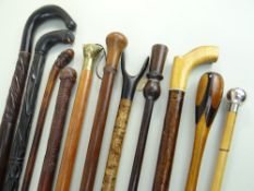 ASSORTED VINTAGE & MODERN WALKING STICKS / CANES, including a silver ball-handled bamboo cane,