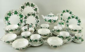 WEDGWOOD 'NAPOLEON IVY' PART SERVICE enamelled in green, including teapot, jug, sugar bow, six