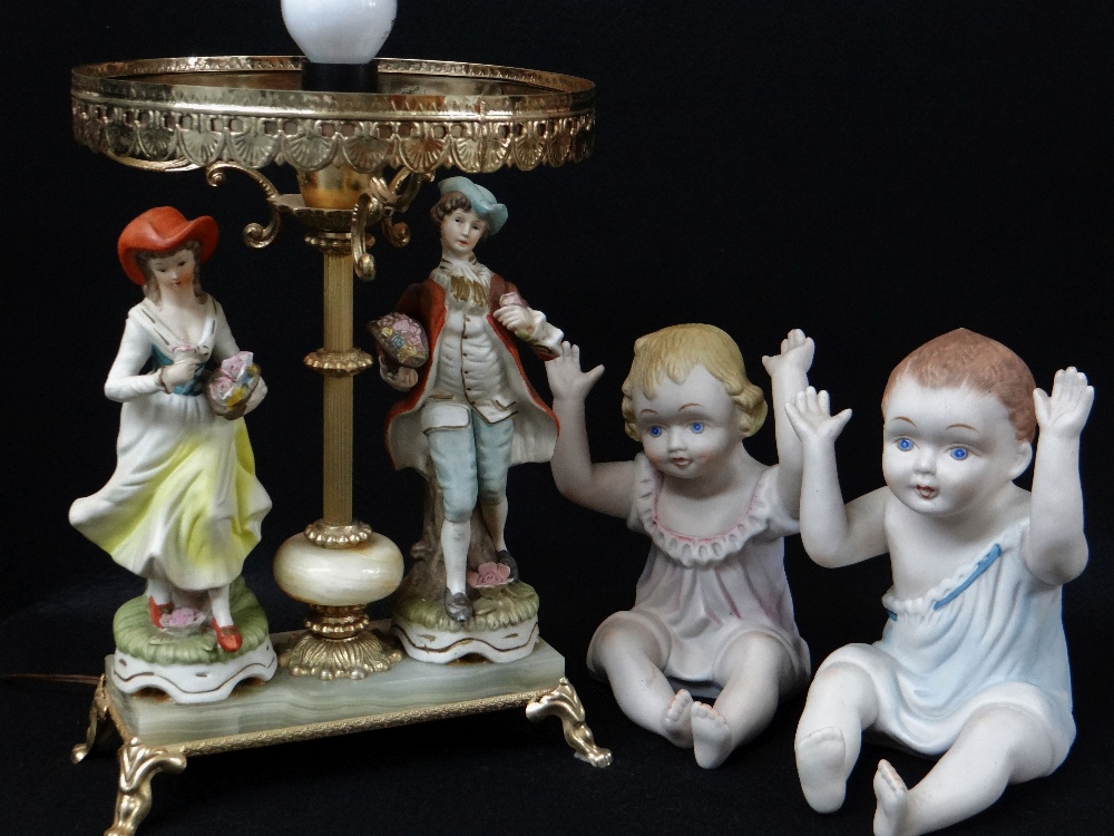 ASSORTED CONTINENTAL CHINA FIGURES, including pair bisque piano babies, pair 'House of Faberge' - Image 5 of 5