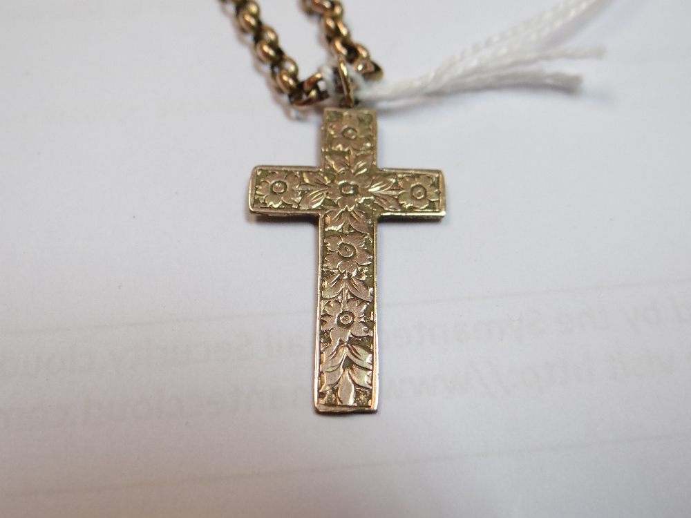 FLORALLY ENGRAVED CROSS PENDANT on 9ct gold chain, the chain weighing 6.9gms - Image 5 of 9