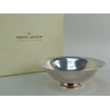 GEORG JENSEN DANISH SILVER CIRCULAR BOWL, model 575B by Harald Nielsen, planished pedestal form,