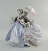 LLADRO PORCELAIN 'SOUTHERN CHARM' FIGURE GROUP, two young ladies with flower basket and parasol,