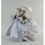LLADRO PORCELAIN 'SOUTHERN CHARM' FIGURE GROUP, two young ladies with flower basket and parasol,