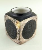 TROIKA SMALL SQUARE VASE BY HONOR CURTIS, signed, 8.5cms high