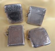 FOUR SIMILAR SILVER VESTA CASES of similar size and shape, all profusely engraved, Birmingham