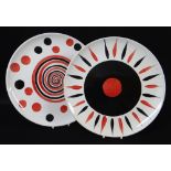 TERRY FROST FOR TATE: Two E.C.P design pottery painted plates 'Target' and 'Spiral', red and black
