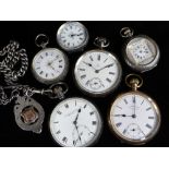 ASSORTED POCKET WATCHES comprising engraved silver (935) fob watch, silver (935) Omega open face