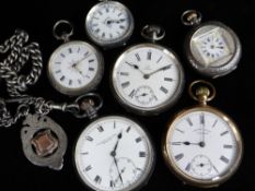 ASSORTED POCKET WATCHES comprising engraved silver (935) fob watch, silver (935) Omega open face