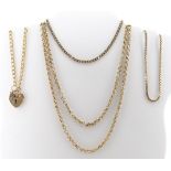 ASSORTED 9CT GOLD JEWELLERY comprising 9ct gold necklace, 57cms long, together with three 9ct gold