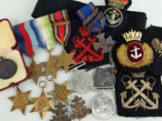 ASSORTED MEDALS & MILITARIA comprising WWII medals including Burma Star, Atlantic Star, 1939-45 Star