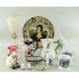 ASSORTED 19TH CENTURY CERAMICS & GLASS including two Staffordshire black printed china mugs with