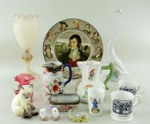 ASSORTED 19TH CENTURY CERAMICS & GLASS including two Staffordshire black printed china mugs with