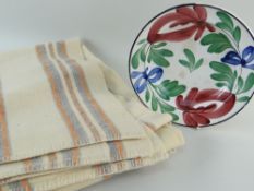 VINTAGE WELSH STRIPED BLANKET, 169 x 177cms, together with pottery spongeware bowl, possibly